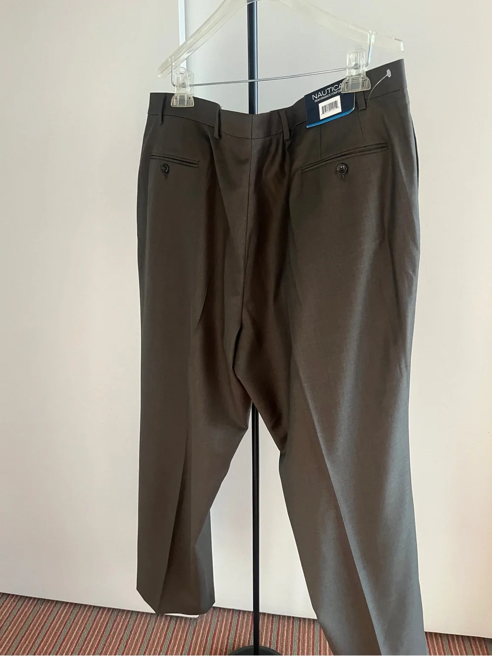 NWT Nautica Dress Pant Performance Mast 100% Wool Flat Front Olive 🫒 Green Sz 44